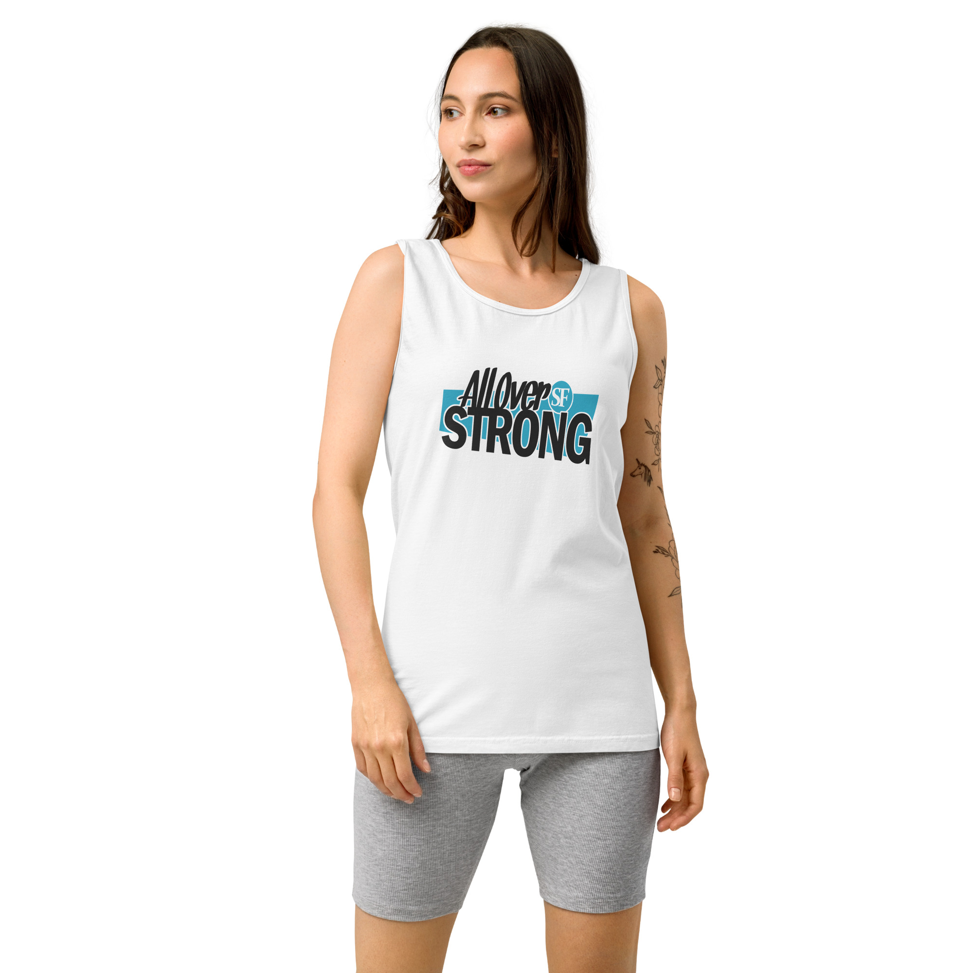 "All Over Strong" White Unisex garment-dyed tank top